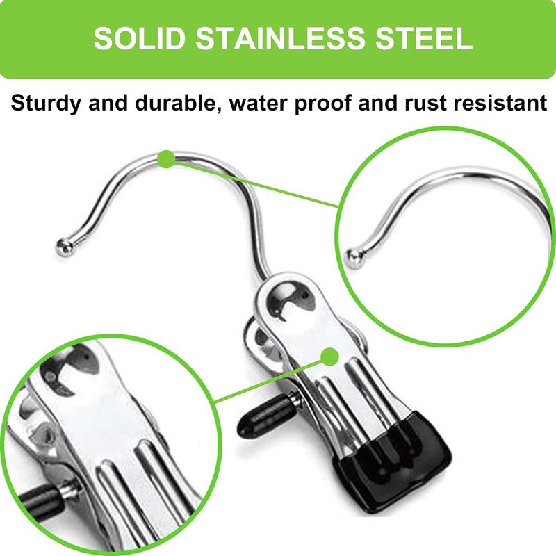 Stainless Steel 20pcs Laundry Hook Clips - Space Saving Rust-Proof Clothespins, Hat, Pants, Travel Hooks, 360° Rotating Hangers Organizer Space-Saving