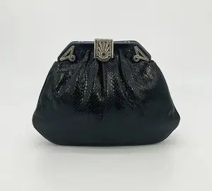 Pre-owned JUDITH LEIBER Lizard Leather Clutches & Wristlets Leiber Black Lizard Art Deco Crystal Top Clutch