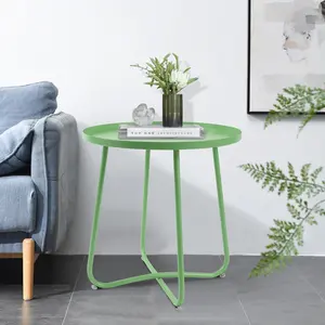 Babion Outdoor Side Tables, Small Round Metal Side Table, Weatherproof Metal End Table for Patio, Yard Balcony, Garden, Porch, Bedside, Green On-Site