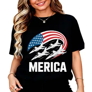 100% Cotton American Flag Jets Merica T-Shirt Women Men Unisex Clothing Streetwear