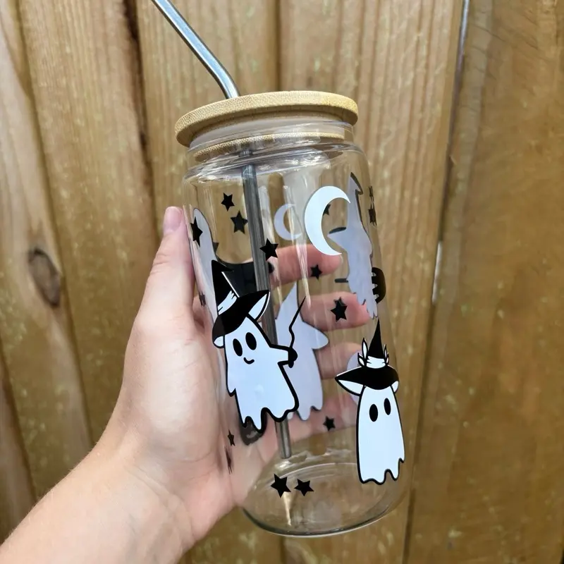 Cute Ghost Halloween Glass Coffee & Matcha Cup