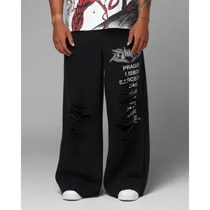 Loiter Destruct Sweat Pants Washed Black