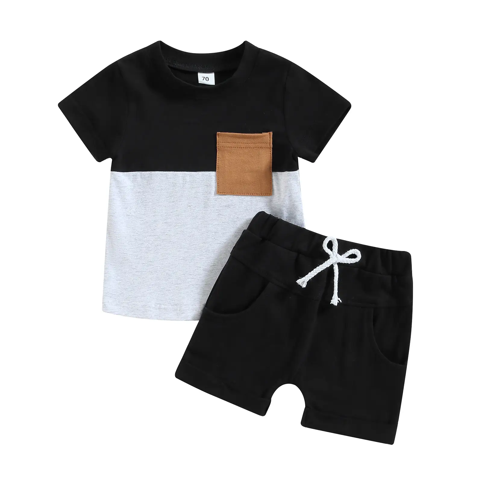 Canrulo 2Pcs Toddler Boy Summer Outfits 3T 4T 5T Kids Clothes Set Short Sleeve Contrast Color T-Shirts + Pocket Shorts Set