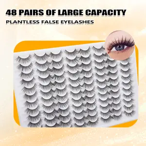 48 pairs of large capacity false eyelashes, eyelashes complete, curly and thick, false eyelashes soft and light, natural look, natural eyelashes, reusable, easy to wear, suitable for a variety of eye shapes long-term use
