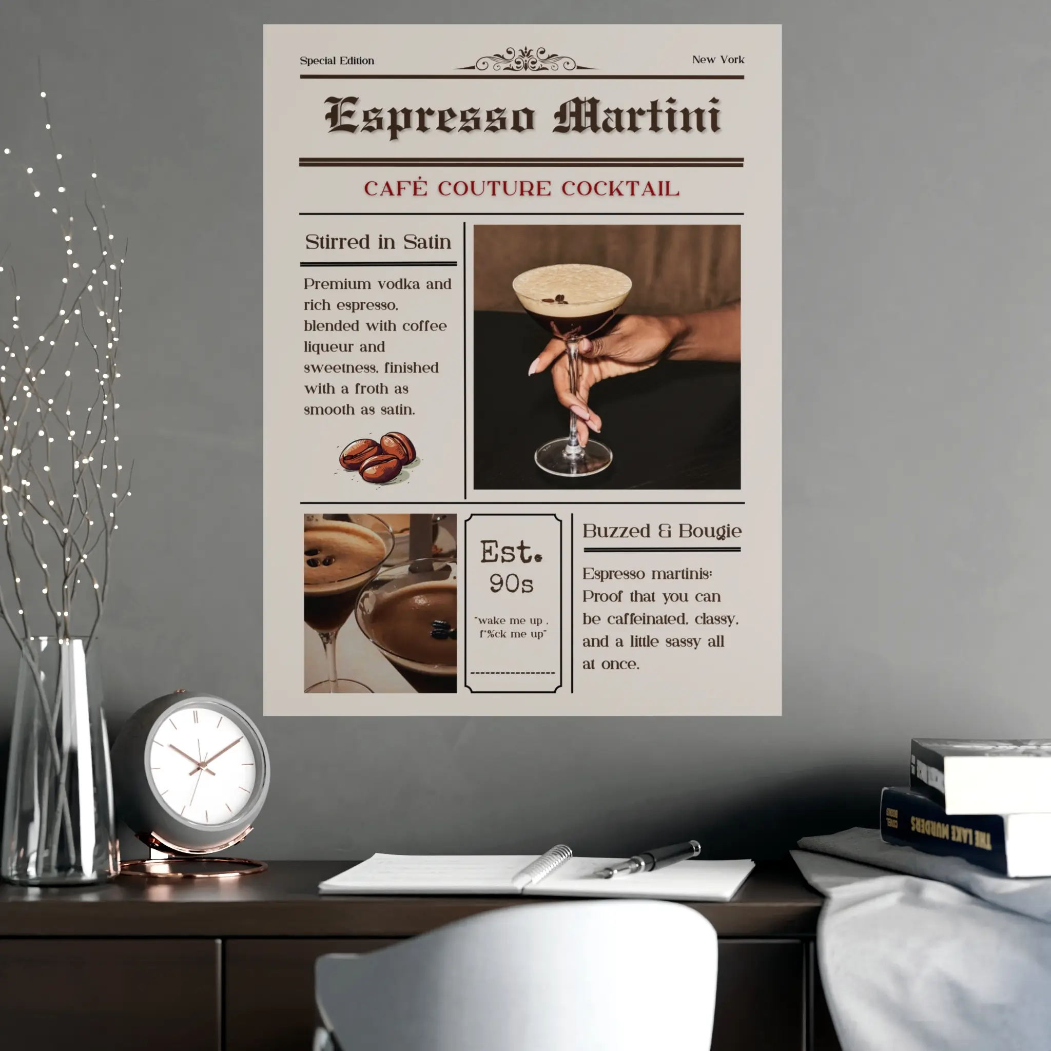 Espresso Martini Vintage Poster, Café Art Print, Wall Decor, Cocktail Prints, Home Bar Art, Gift for Bartenders