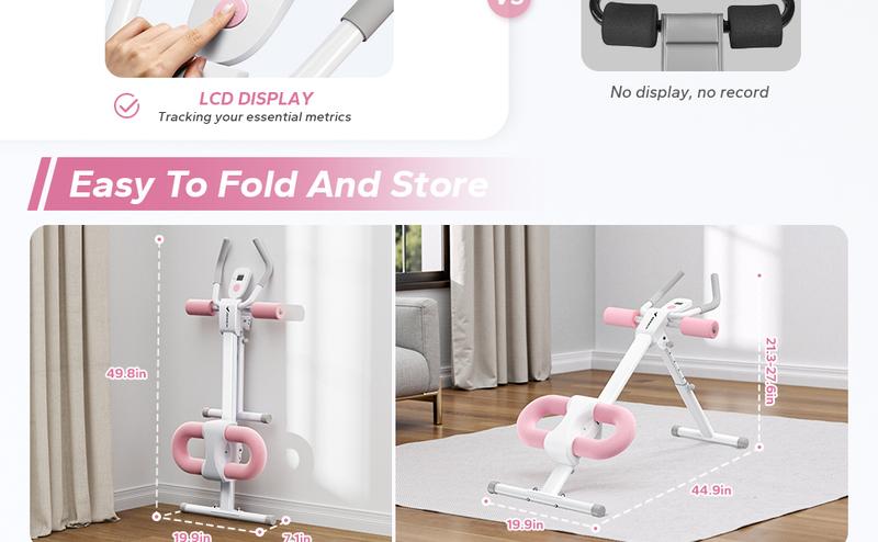 MERACH Adjustable Ab Trainer Machine LCD Monitor Foldable Abdominal Exercise Equipment Core Trainer Workout for Body Buttocks Shaper Fitness Equipment