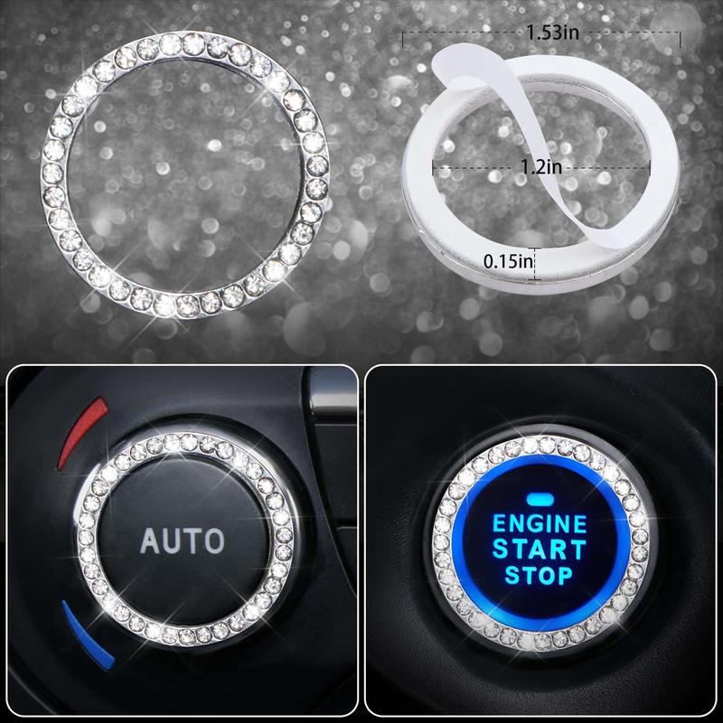 CAR PASS 7pcs Bling Car Accessories for Women,Sparkly Rhinestone Diamond Steering Wheel Cover,Belt Cushion,Glitter Shift Knob Cover,Cup Holder Coaster
