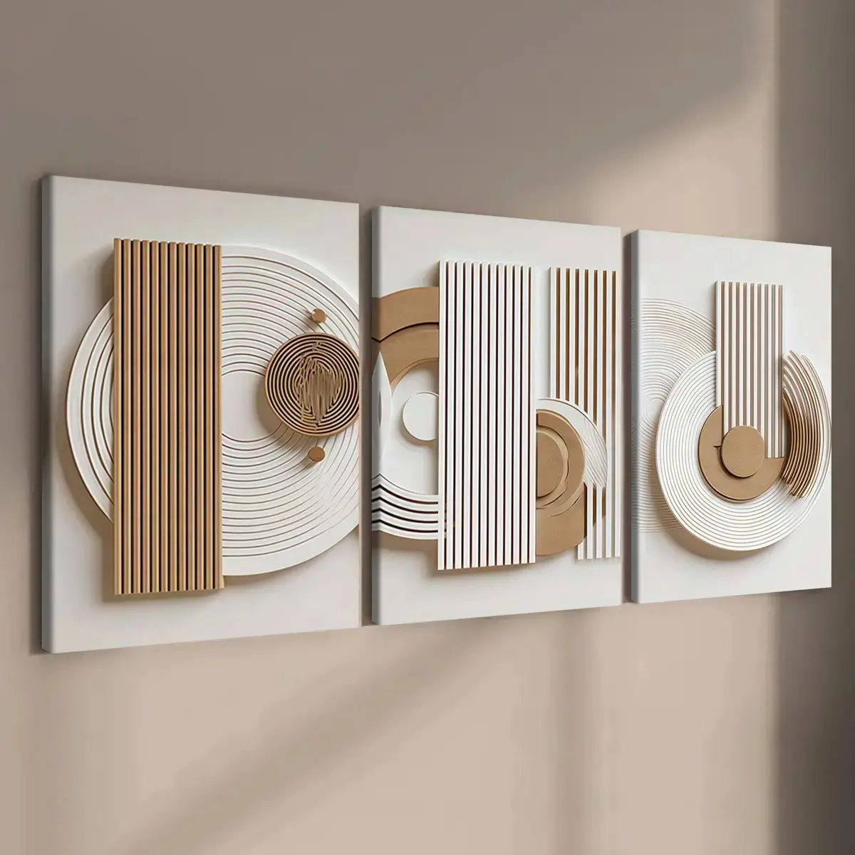 Wabi-Sabi 3-Piece Wooden Framed Canvas Set, Abstract Geometric Houndstooth Herringbone Wall Art, Waterproof Minimalist Home Supplies Decor, Ideal for Modern Living Room, Nursing Gift, Sets, Kid Room