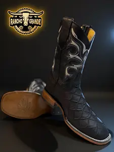 Botas para Hombre Piel Genuina Diseno de Pescado / Men's Square Toe Boots Genuine Leather Fish Design