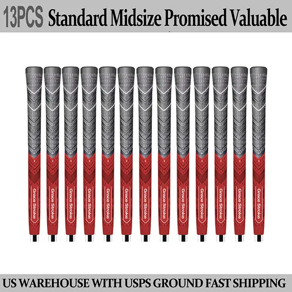 60R Golf Club Grips Anti-Slip Natural Rubber Enhanced Control Comfort Set Of 13 Red Standard Midsize For Golf Irons Woods