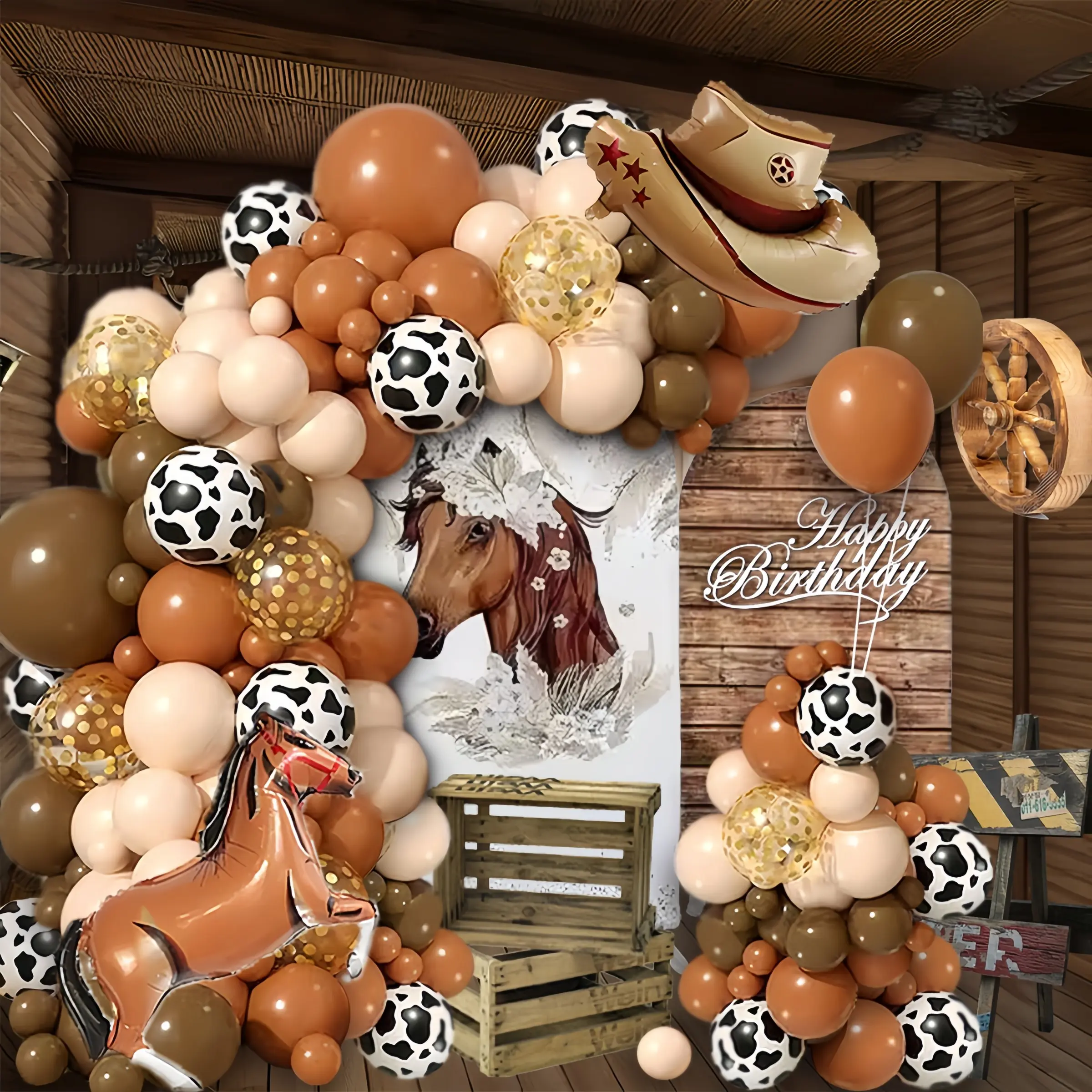 Western Cowboy Themed Balloon Arch Kit, Mixed Color Balloon Set, Latex Balloon for Birthday Party Baby Shower Decoration, Balloon Decorations Kit, Party Balloons Decorations, Balloon Party Supplies