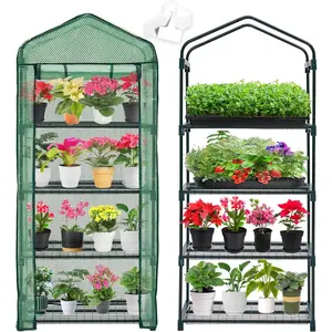 Mini Greenhouse for Indoor Outdoor, Green House 4-Tier Rack Stand Portable Greenhouses with Durable PE Cover for Seedling, 2.5x1.6x5.2 FT Ideal Gardening Gifts for Women Men(PLGH704G)