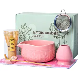 Matcha Whisk Bowl Set, 7 count  Matcha Kit with Spout Bowl ()  Whisk Stand Scoop Sifter Accessories for  Ceremony Latte, Gifts for Family,