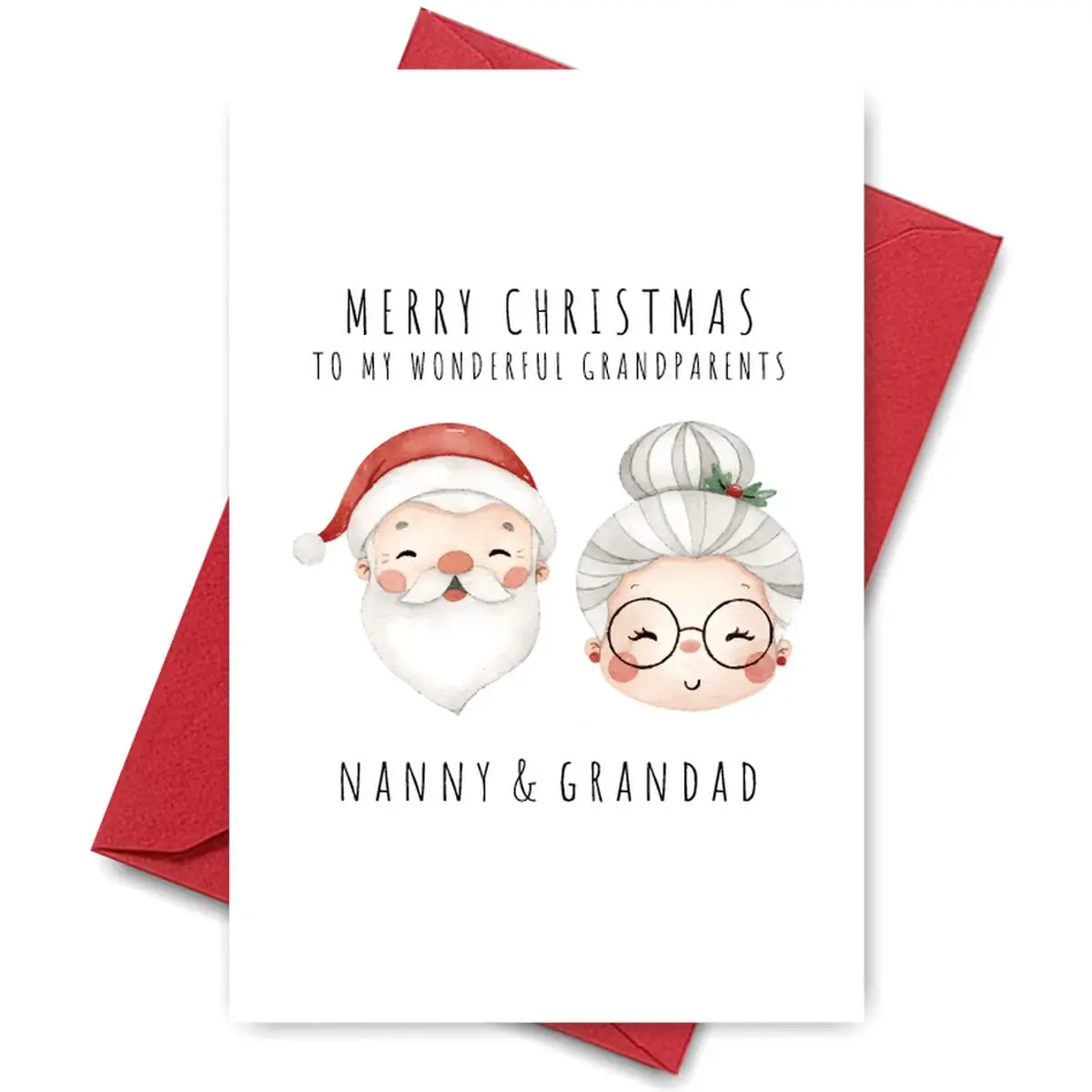 Heartwarming Grandparents Christmas Card - "MERRY CHRISTMAS TO MY WONDERFUL GRANDPARENTS" | Custom Nanny & Grandad Portraits, Santa Hats & Holly, Suitable for Family Holiday Gifts, Custom Message Card