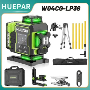 Huepar Laser Level W04CG with Lp36 Tripod 360 Self Leveling Bluetooth Laser Level with Electric Rotating Base ＆ Large LCD Screen 4D 16 Lines Green Cross lazer leveler tool for Construction, Remote Control