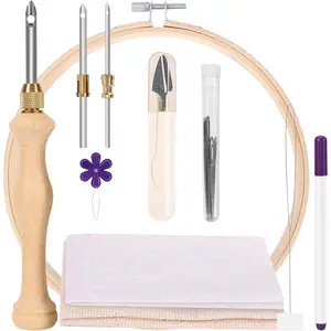 19 count Punch  Starter Kit with Embroidery Hoop, Adjustable Wooden  Punch, Tufting Cloth, Rug Hooking Beginner Kit for Beginner Embroidery Floss Cross Stitching