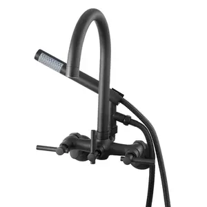 fathersdaygift  VEVOR Clawfoot Tub Faucet, Wall-Mounted Bathtub Faucet with Handheld Shower, Vintage Matte Black Clawfoot Tub Filler Shower Kit with Adjustable Swing Arms Rotatable Gooseneck Spout for Bathtubs