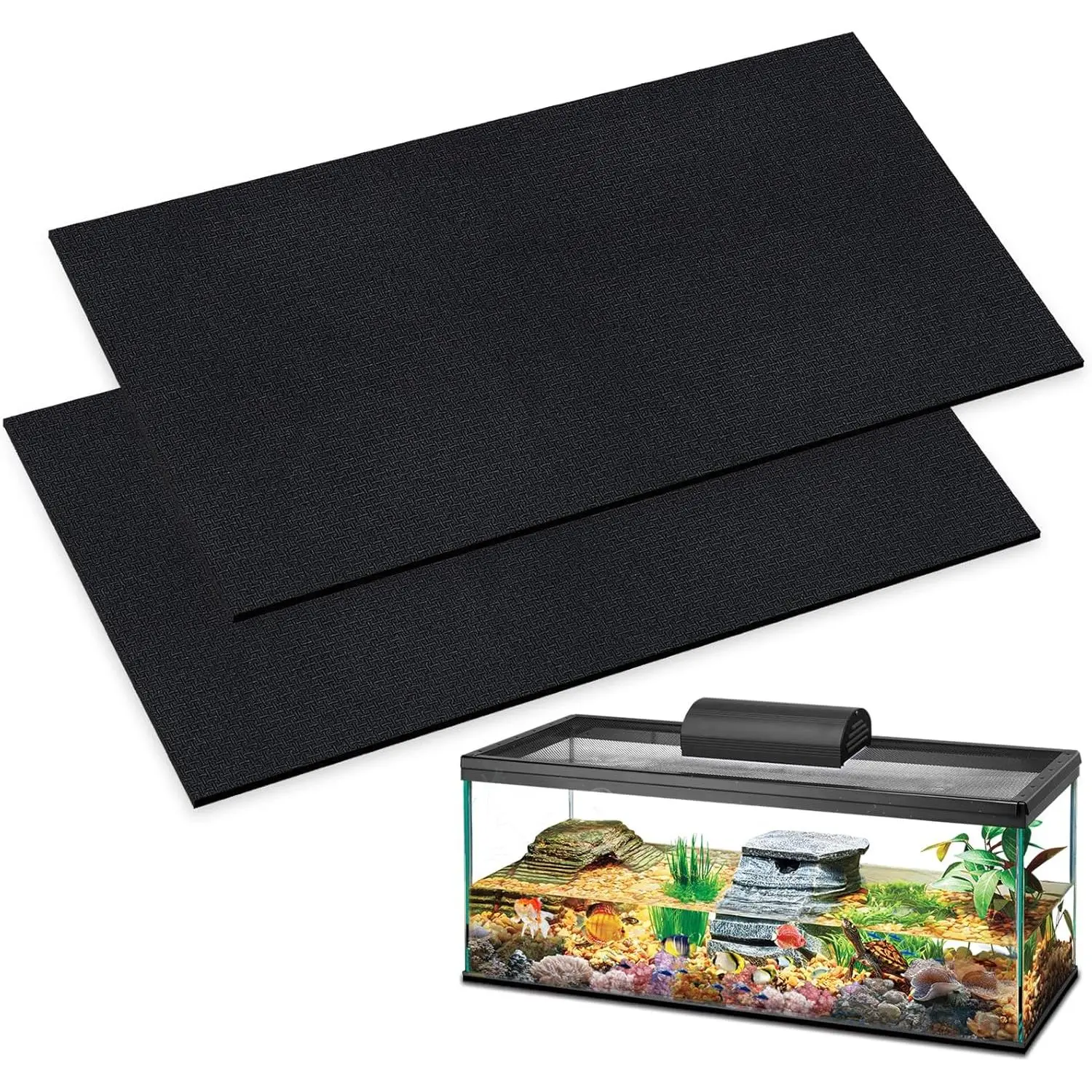 2PCS Neoprene Rubber Fish Tank Leveling Mats - Non-Slip Shockproof Support Base, Waterproof Textured Top, 24x12in Cuttable Shape Pad with Neat Cuts for Uneven Surfaces, Excellent Workmanship for Aquarium Use (Pet Supplies)