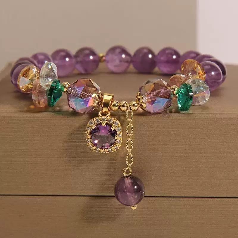 【Elegant】New style of amethyst natural stone bracelet fashionable all-match gem accessory for party occasions