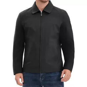 INSPIRE CHIC Men's Lapel Full Zip Up Solid Color Casual Lined Jacket Large Black