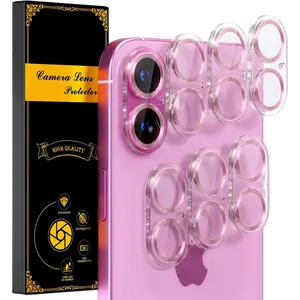 for 6 Pack  16 /  16 Plus Camera Lens Protector [Drop Protection] [Case Friendly] [Easy Installation] 9H Tempered Glass Camera Screen Protector Cover Accessories, CD Pink