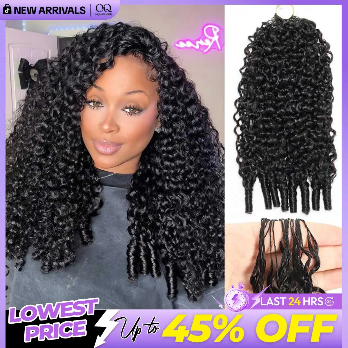 OQ HAIR Burmese Curly Crochet Hair Natural Black Machine Made Feather Crochet Human Hair Extension Miracle Knots Boho Braids #DealsForYouDays