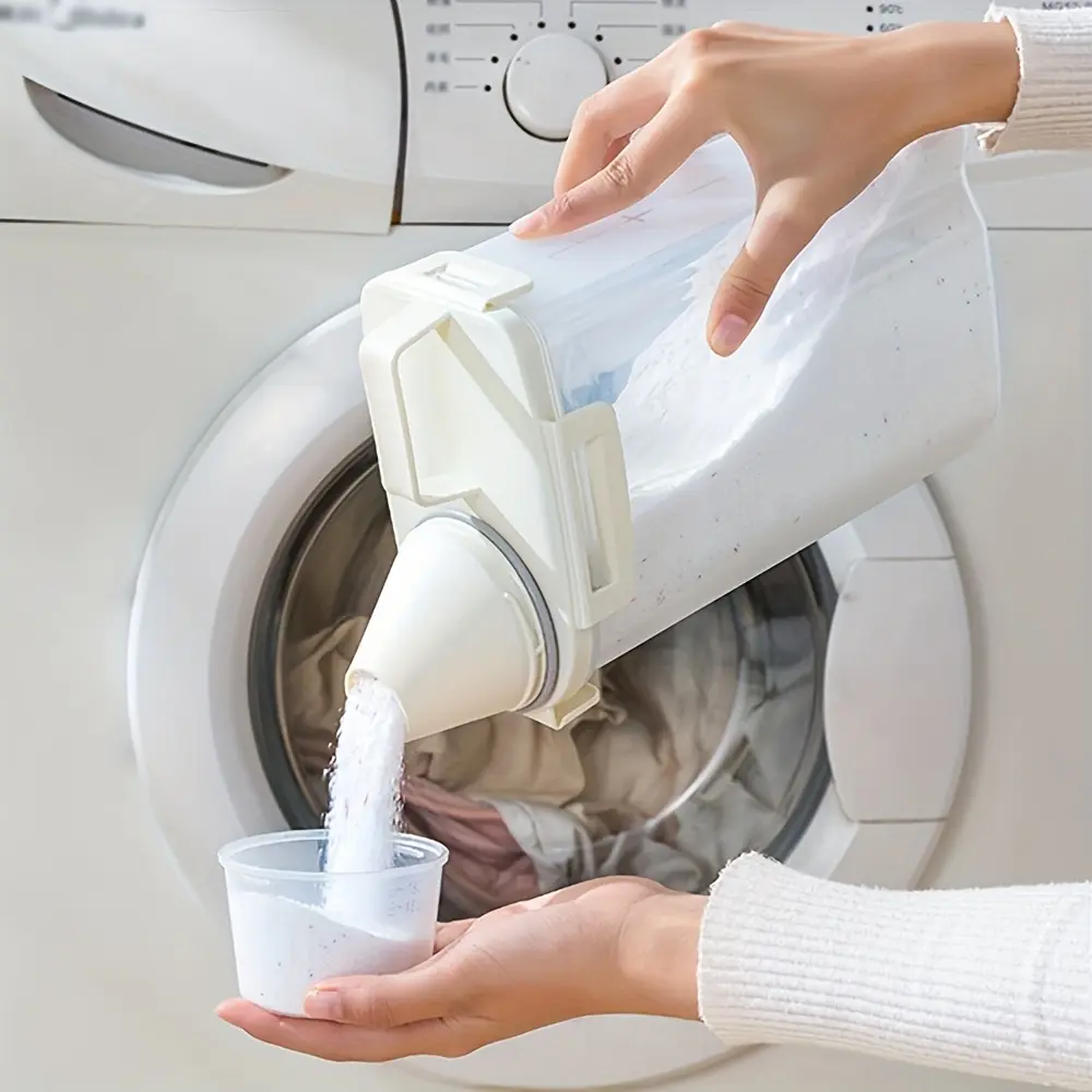 Airtight jar, a transparent laundry detergent container with a measuring cup lid - large capacity airtight sealed canister dispenser for home use Plastic Dispensing Bottle