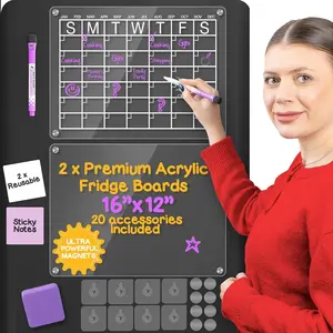 Magnetic Acrylic Fridge Calendar, Dry Erase Monthly Meal Planner Board with 5 Markers & Eraser, Clear Refrigerator Whiteboard for Kitchen Organization, Minimalist Transparent Design