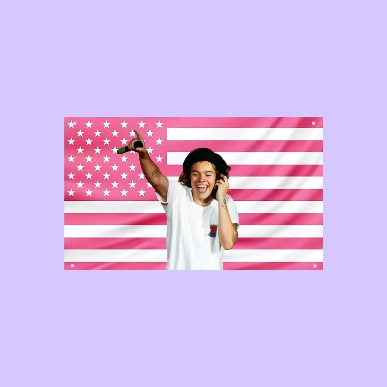 Harry Styles Pink US Wall Tapestry Flag, Pop Music Wall Art, Singer Bedroom Decor, Celebrity Fan Banner