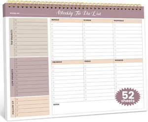 Weekly  Notepad with 52 Undated Sheets8.5"11"- Undated Weekly Planner Notepad for Office Desk Accessories and Supplies - Midnight Lilac