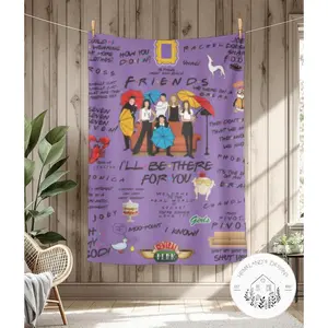 Friends-Inspired Purple Flannel Blanket - Central Perk Quotes Print, Colorful Iconic Design, Soft Cozy Throw for Sofa, Living Room TV Watching, Ideal Home Decor Gift,summervibes