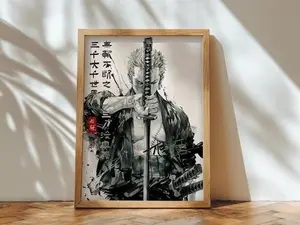 [Sale Up To 50%][No frame, Free Ship] Zoro Inspired Poster, Samurai Print, Minimalist Anime Decor
