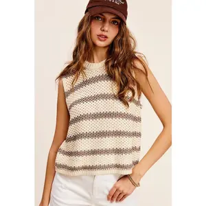 Chunky Stripe Sleeveless Sweater Top