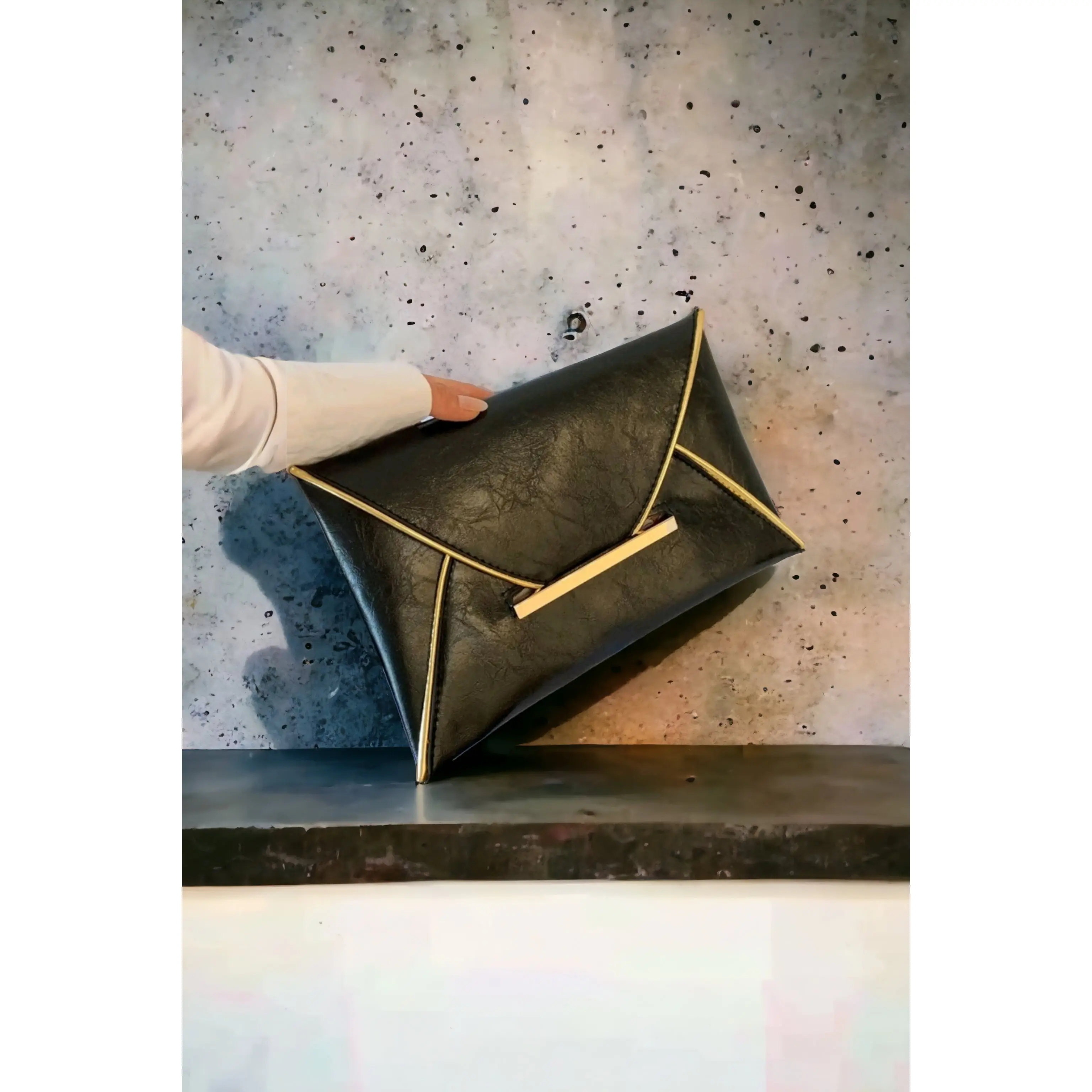 Women's Fold-and-Go Black Leather Handbag - Gold Detailing, Compact, Lightweight, Skin-Gentle, Versatile Storage, Gift-Ready Packaging, Nickel-Free
