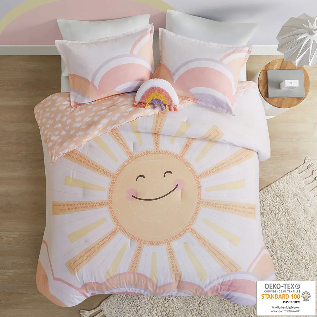 REGENCY HEIGHTS Single Dawn Sunshine Cloud Print Reversible Comforter Set - Hypoallergenic Filling, Machine Washable, Adorable Design Kids Bedding Set