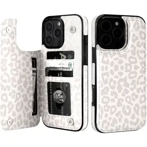 for  16 Pro Max Case Wallet with Card Holder, White Leopard    Flip Folio PU Leather Kickstand Card Slots Case for Women Girls, Double  Clasp Shockproof 6.9"