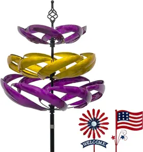Wind Spinners Outdoor, 77" Large Metal Kinetic Wind Sculptures for Garden, 360 Degrees Swivel Yard Art with Welcome Sign and Flag Decoration