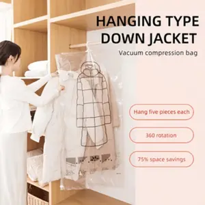 5 Hooks Vacuum Compression Storage Bag, Manual Pump Included, Dust-Proof Coat & Down Jacket Organizer, Space-Saving Closet Organizer, Moisture-Resistant