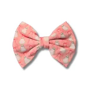 BOO-JIE Sugarplum Dog Bow - Halloween Hair Accessories For All Pets - Pink Ghost Dog Bow
