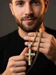 Cubana 14K Gold-Plated Figaro Cross Chain with Jesus Christ Crucifix 24 Inches 6mm Wide Cuban Link Durable Everyday Wear Exquisite Details