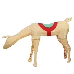 Northlight 44" Beige & Red Pre-Lit Feeding Reindeer Decor