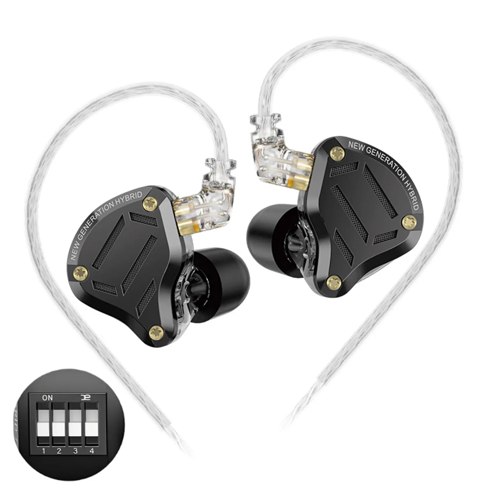 Keephifi KZ ZS10 PRO 2 Hi-Fi Wired In-Ear Headphones - 1DD+4BA Hybrid Drivers, 4-Level Tuning Switch, 3-Way Crossover, Silver-Plated 3.5 mm Jack Cable, Sound Isolation, Manufacturer Warranty, for Audiophiles, Phone-Based Use (Not Water Resistant)