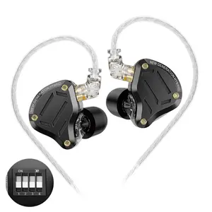 Keephifi KZ ZS10 PRO 2 In-Ear Wired Earbuds IEM 1DD+4BA Hybrid with 4-Level Tuning Switch 3-Way Crossover Silver-Plated Cable for Audiophile