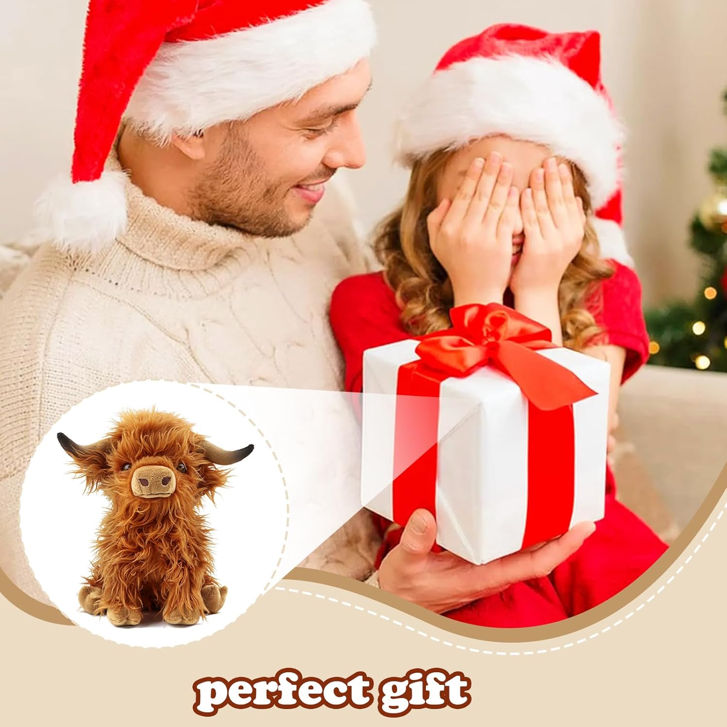 Highland Cows Stuffed Animals, Cute Fluffy Cow Plush Figure Toys Realistic Highland Cattle Plush Decor for Kids