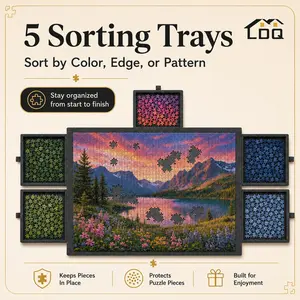 2026 New Foldable Puzzle Board with 5 Sorting Trays & Protective Cover, Adjustable Tilt Jigsaw Puzzle Table for 1250–1750 Pieces, Dark Gray Non-Slip Felt Puzzle Mat Organizer, Portable Puzzle Gift for Adults & Families
