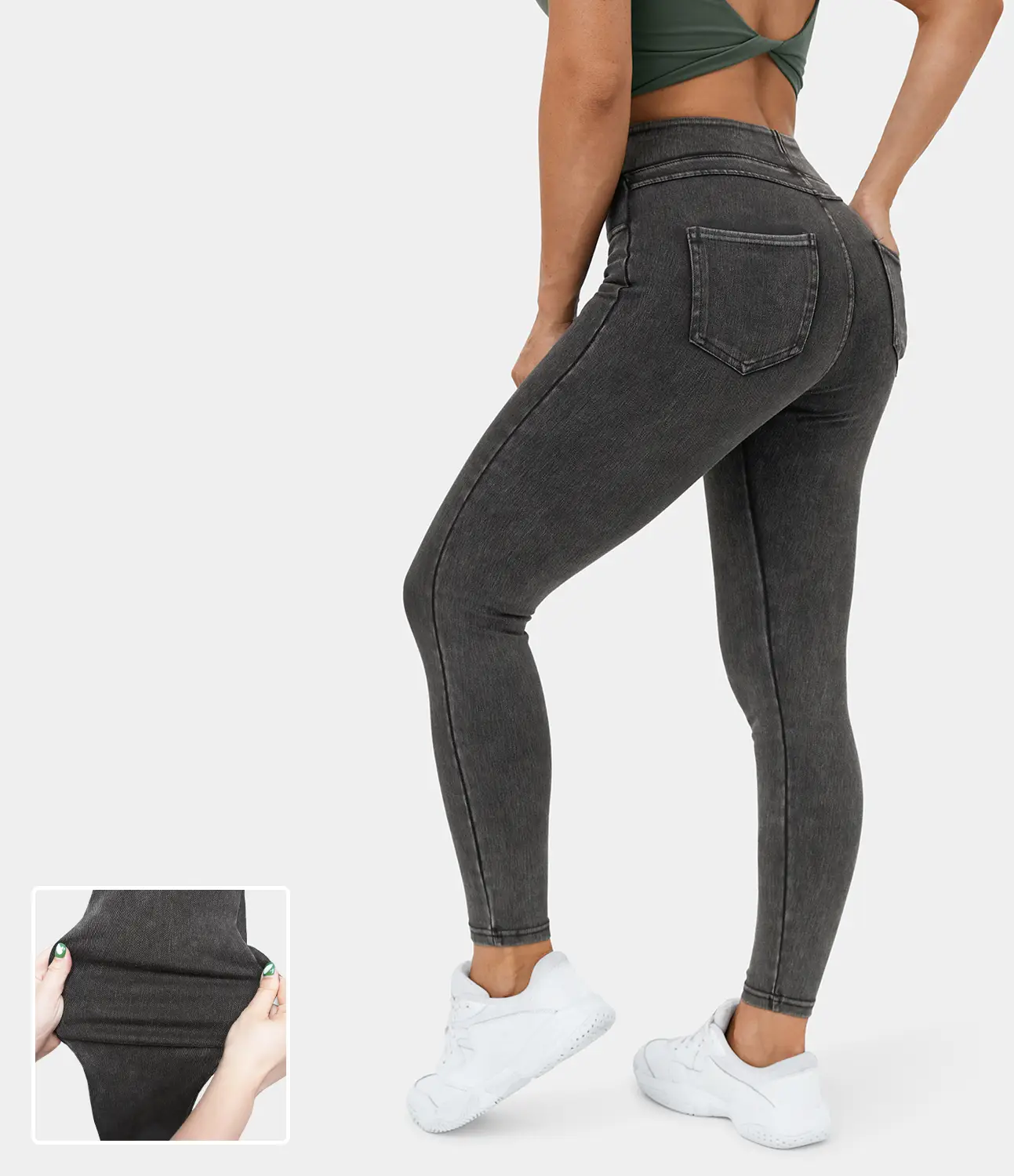 Halara Flex High Waisted Back Side Pocket Stretchy Knit Denim Casual Leggings #summer#summervibes#dealsforyoudays#NovaTopFinds
