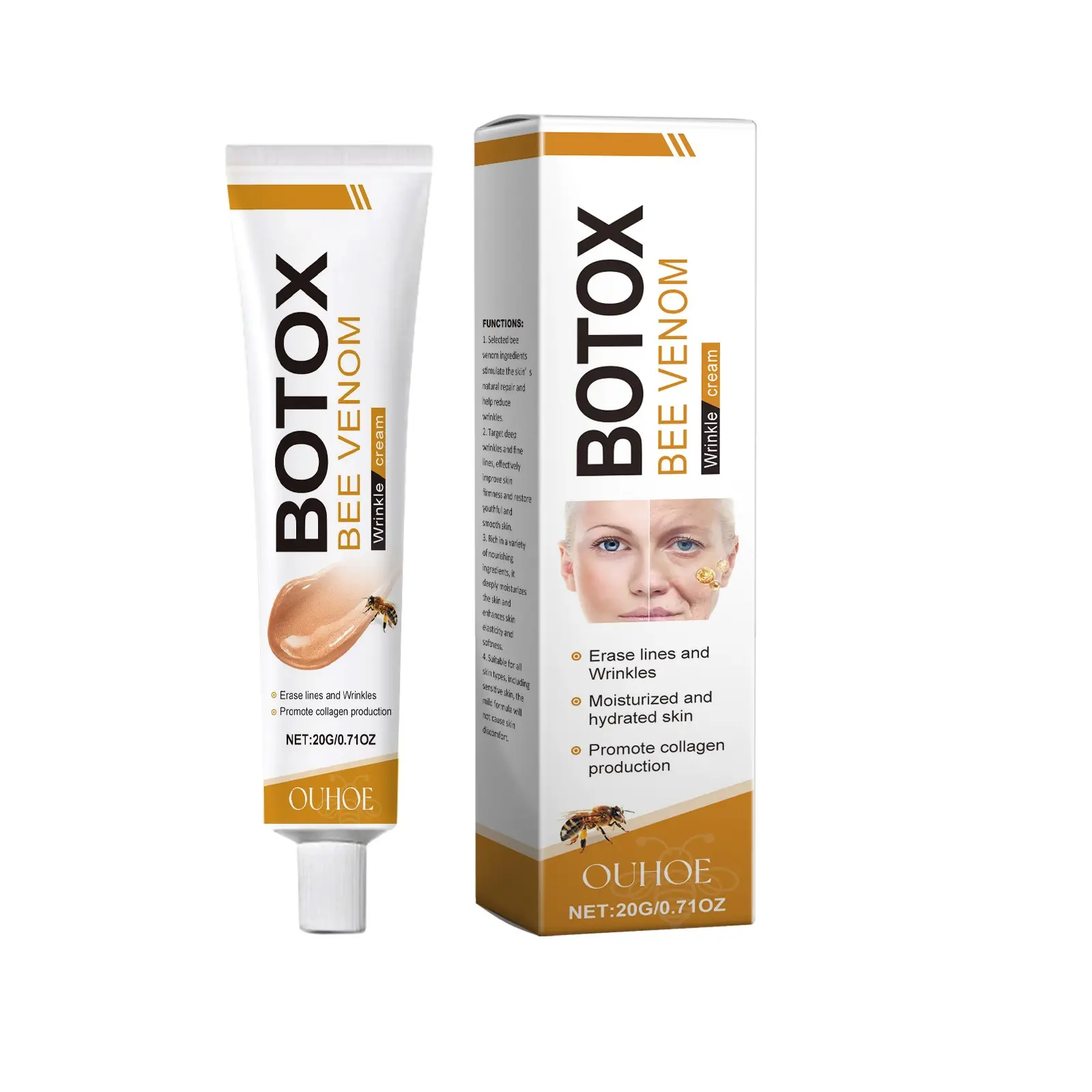 Bee Venom Cream for Wrinkle Reduction and Firming, Moisturizing, Hydrating, Deeply Moisturizing, Hydrate and Repairing Formula Suitable for All Skin Types, 0.71 oz Bee Venom Daily Face Cream Moisturizer