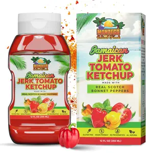 Montego Island Foods Jamaican Jerk Tomato Ketchup – Thick & Rich Premium Ketchup with Scotch Bonnet Peppers, Allspice & Bold Caribbean Spices – All-Natural, Gluten-Free, Vegan – 12 oz Squeeze Bottle
