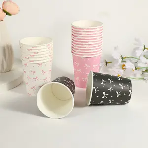 Birthday Party Decor Bow Paper Cups, Disposable Drinkware for Parties, Picnics, Holidays, Party Supplies, 20/50/100 Pieces Set