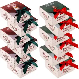 12-Tier Christmas Gift Box Set 6.8x6.8x3.5-inch Decorative Christmas Gift Boxes 2 Styles of Festive Retro Party Packaging Ideal for Gifts, Chocolates, Cupcakes, and Handmade Crafts